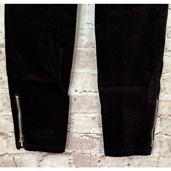 WHBM Black Velvet Skinny Jeans Stretch Gold Ankle Zippers Womens Size 4 Reg - Picture 5 of 5